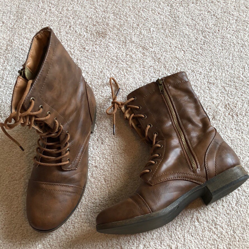 Brown combat boots